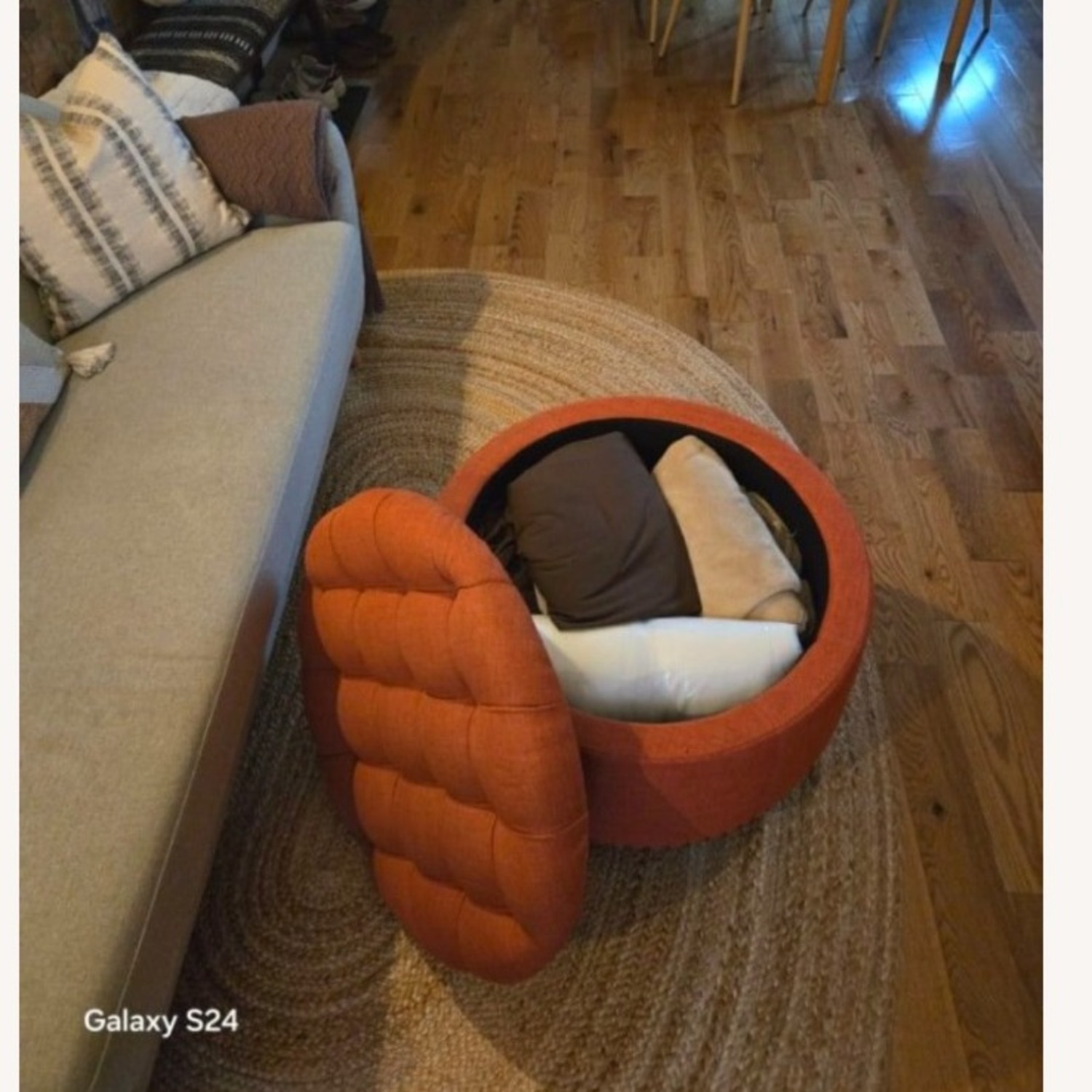 Tufted Round Rust/Terracotta Ottoman - image-2