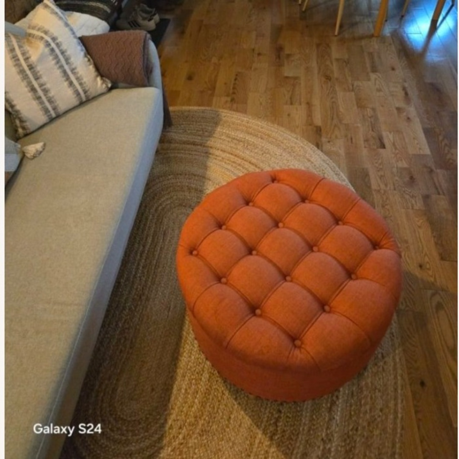 Tufted Round Rust/Terracotta Ottoman - image-3