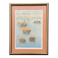 Vintage French Landscape Lithograph Wall Art