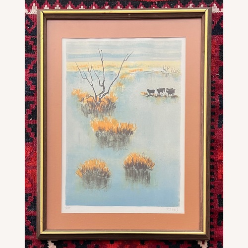 Used Vintage French Landscape Lithograph Wall Art for sale on AptDeco