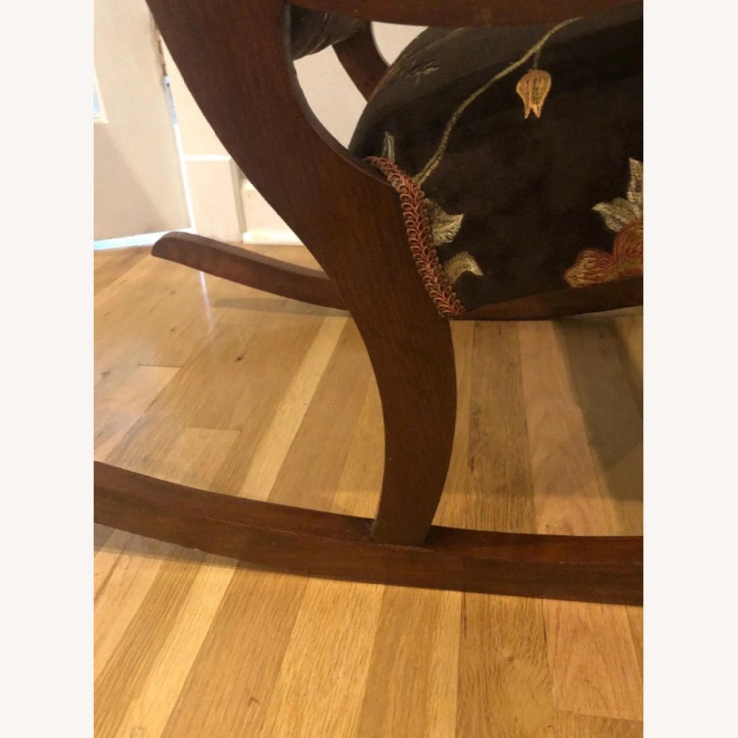 Antique Mahogany Embroidered Cocoa Low Arm Rocker - image-3