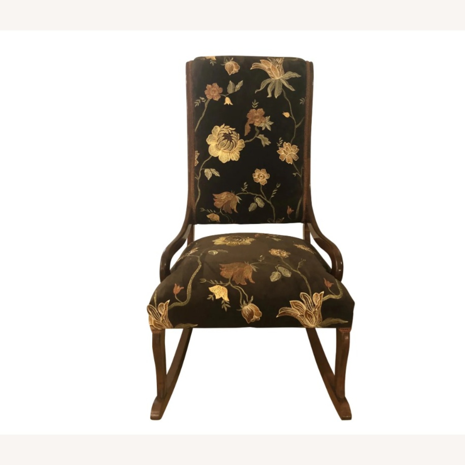 Antique Mahogany Embroidered Cocoa Low Arm Rocker - image-7