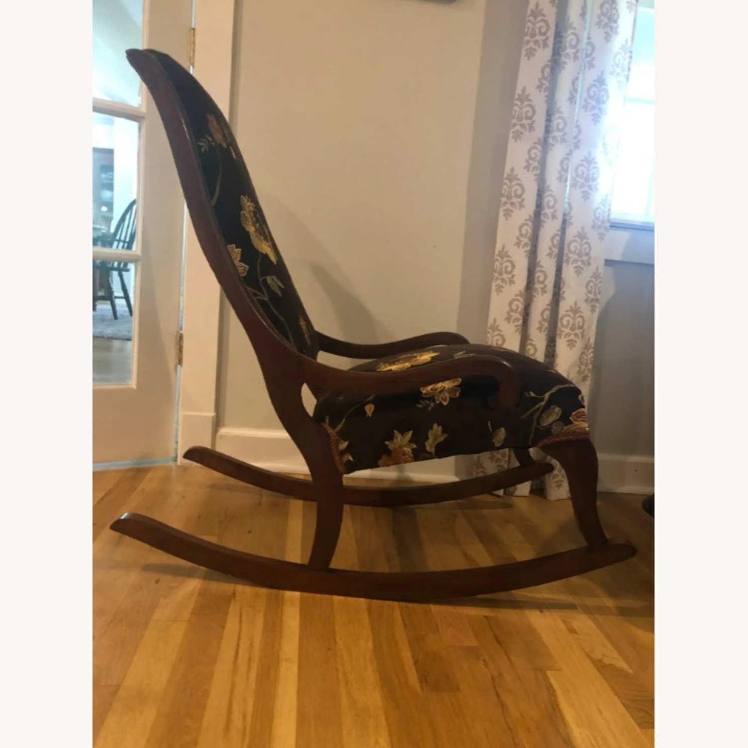 Antique Mahogany Embroidered Cocoa Low Arm Rocker - image-6