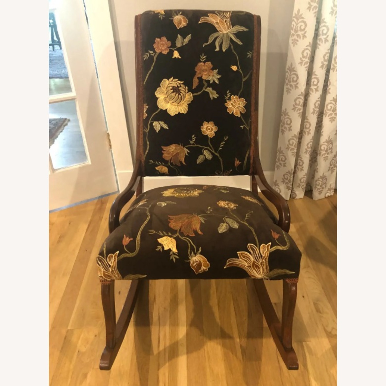 Antique Mahogany Embroidered Cocoa Low Arm Rocker - image-8