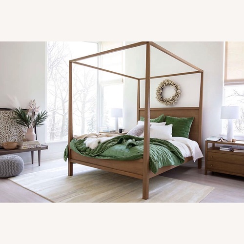 Used Crate & Barrel Keane Solid Driftwood Queen Canopy Bed for sale on AptDeco