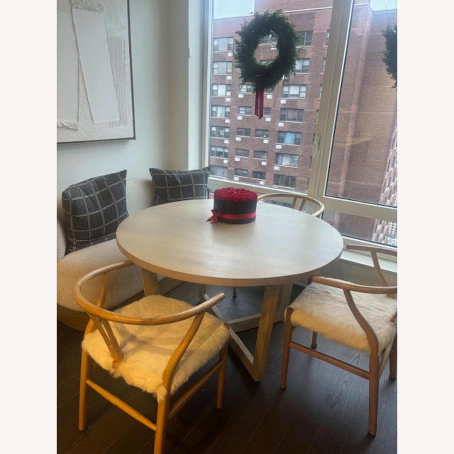 White Fur & Wood Dining Chairs - image-1