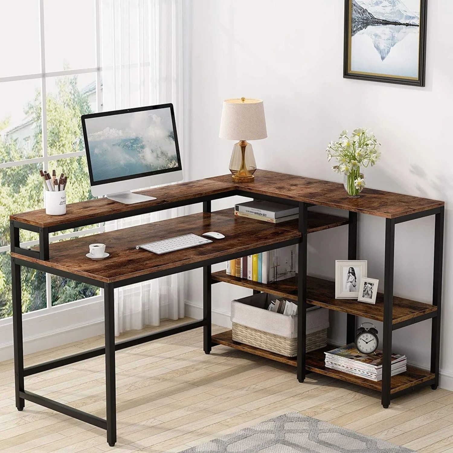 Dark Brown Wood Desk - image-1