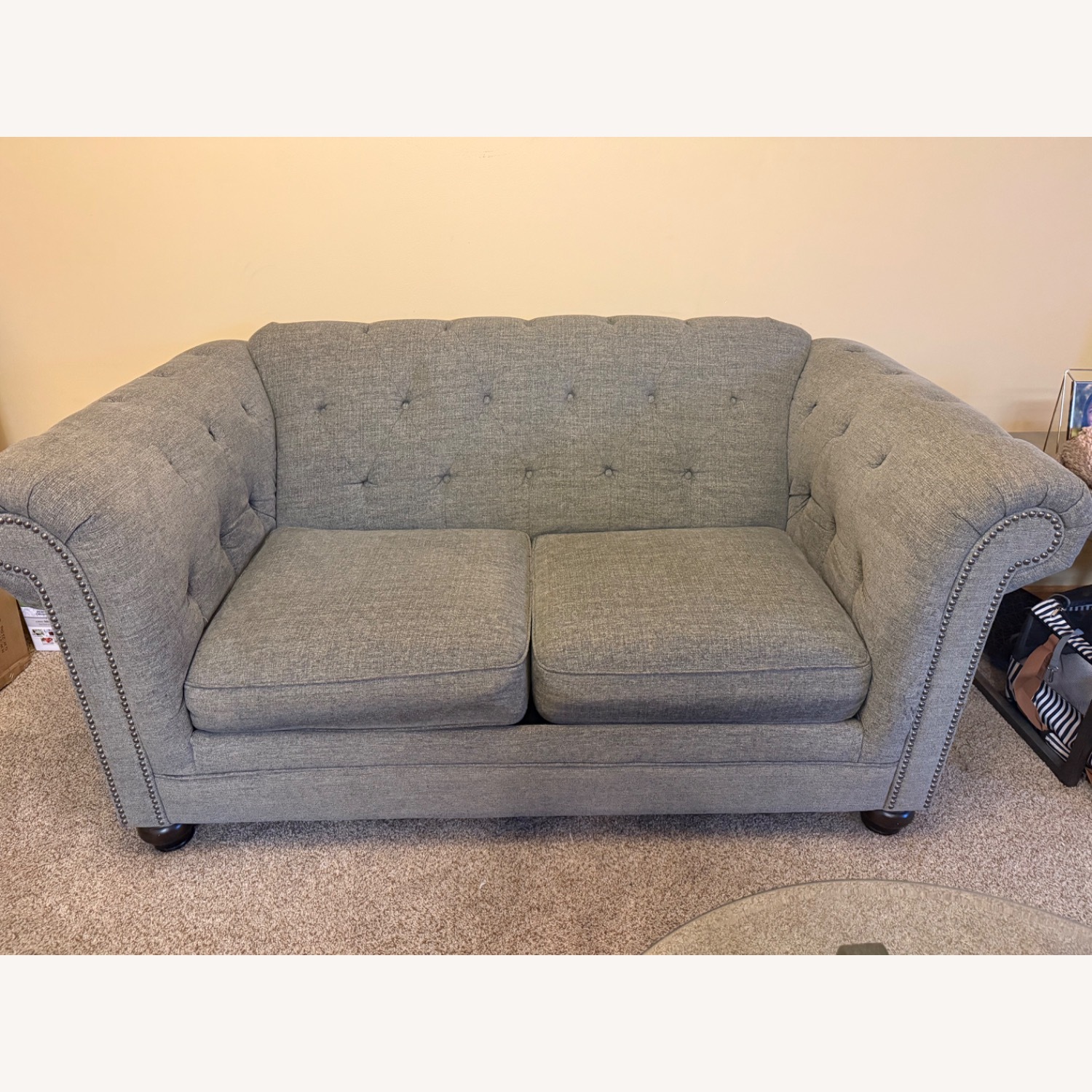 Dark Gray Tufted Loveseat - image-2