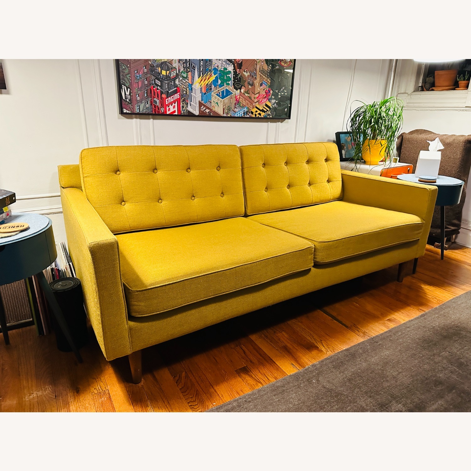 West Elm Drake Yellow Fabric 3+ Seater Sofa - image-2