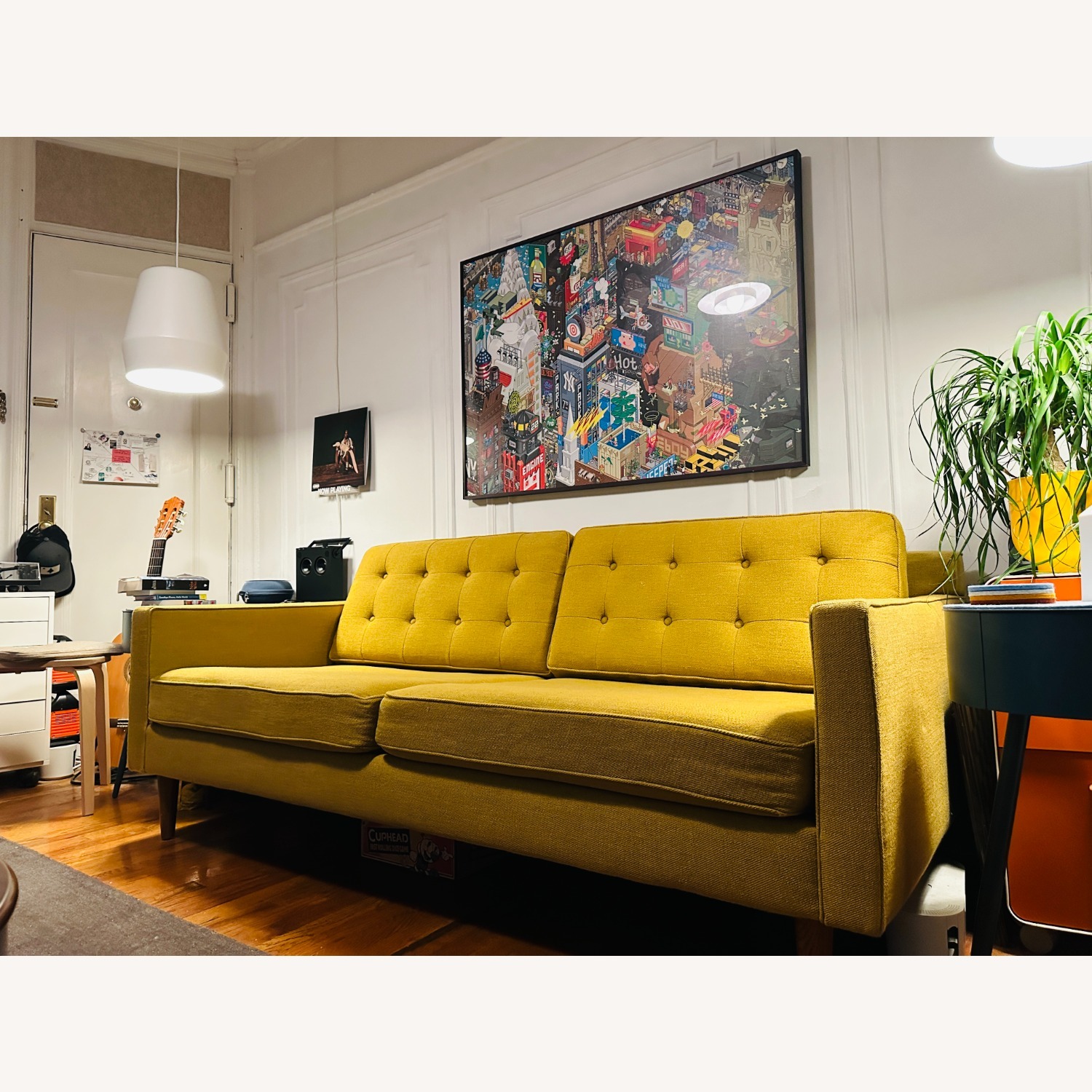 West Elm Drake Yellow Fabric 3+ Seater Sofa - image-6