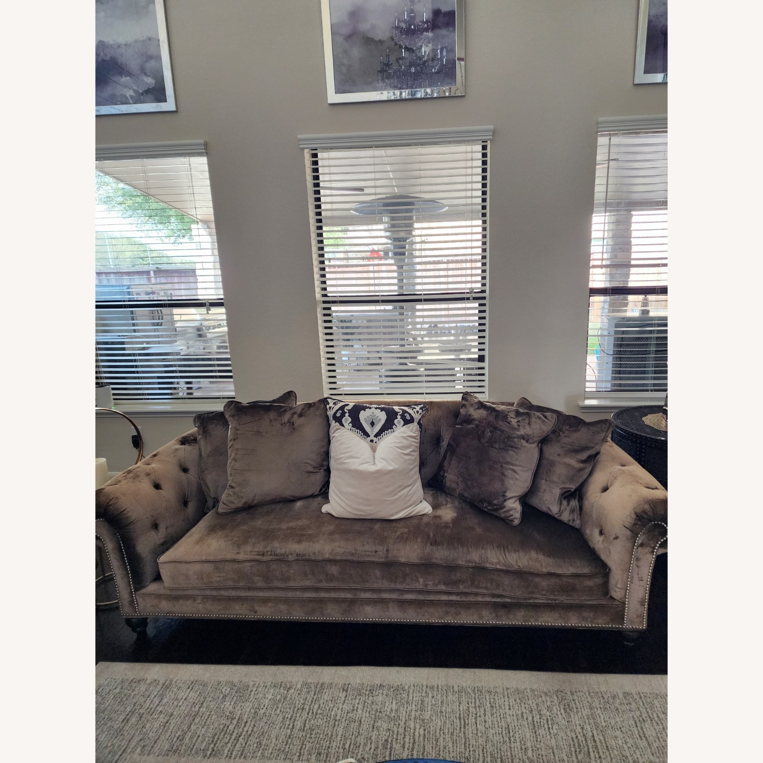 Z Gallerie Olivia Light Gray Velvet 3+ Seater Sofa - image-1