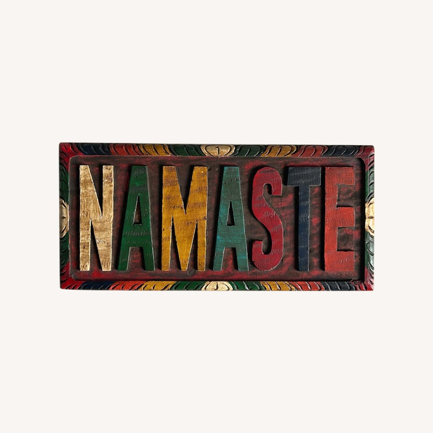 Hand-carved Painted Wooden Namaste Wall Plaque - image-0