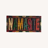 Hand-carved Painted Wooden Namaste Wall Plaque