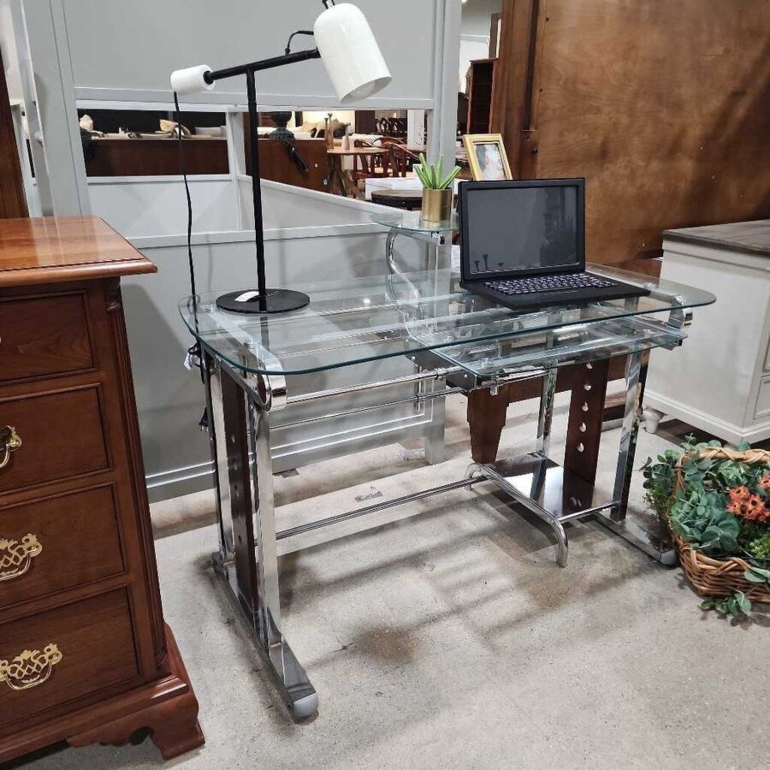 Tempered Glass Computer Desk w/ Pull-Out Tray - image-2