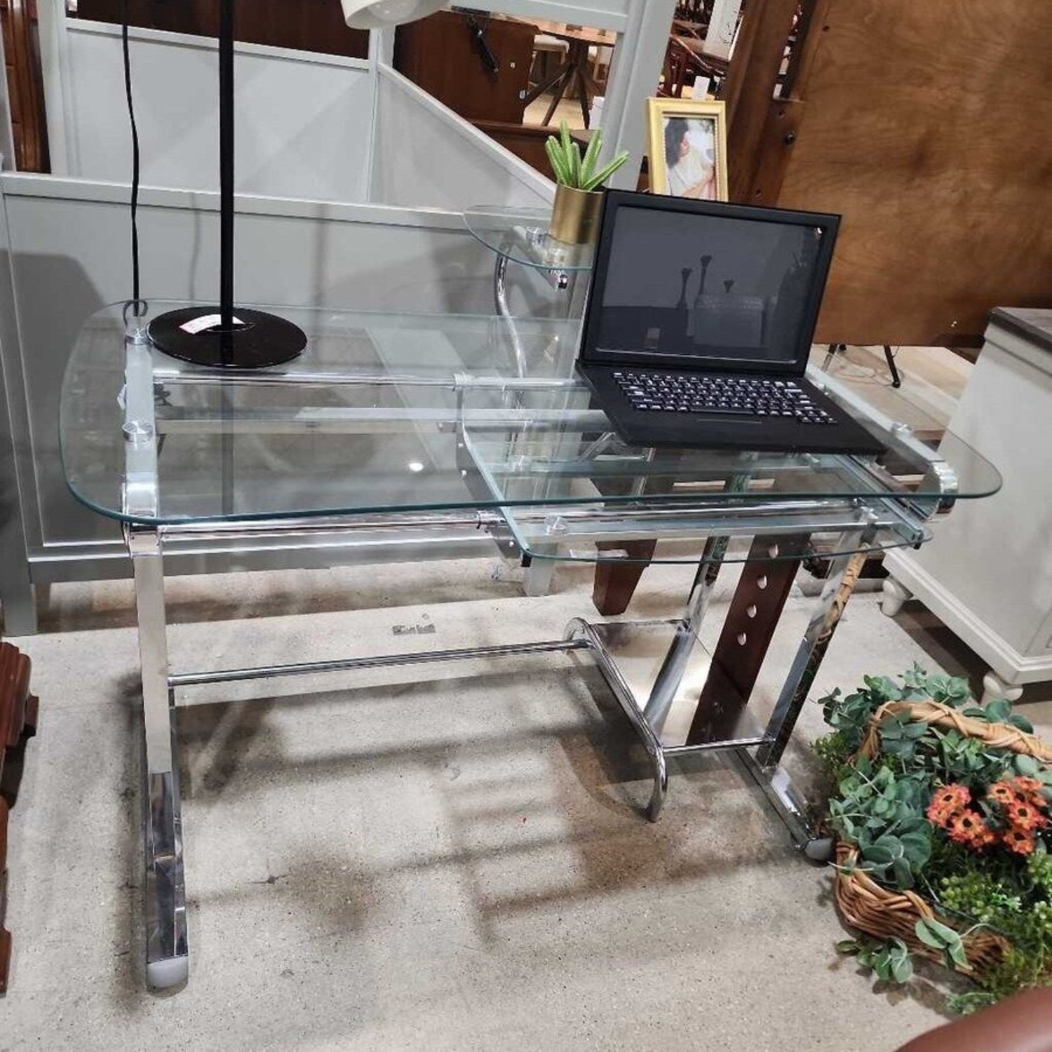 Tempered Glass Computer Desk w/ Pull-Out Tray - image-3