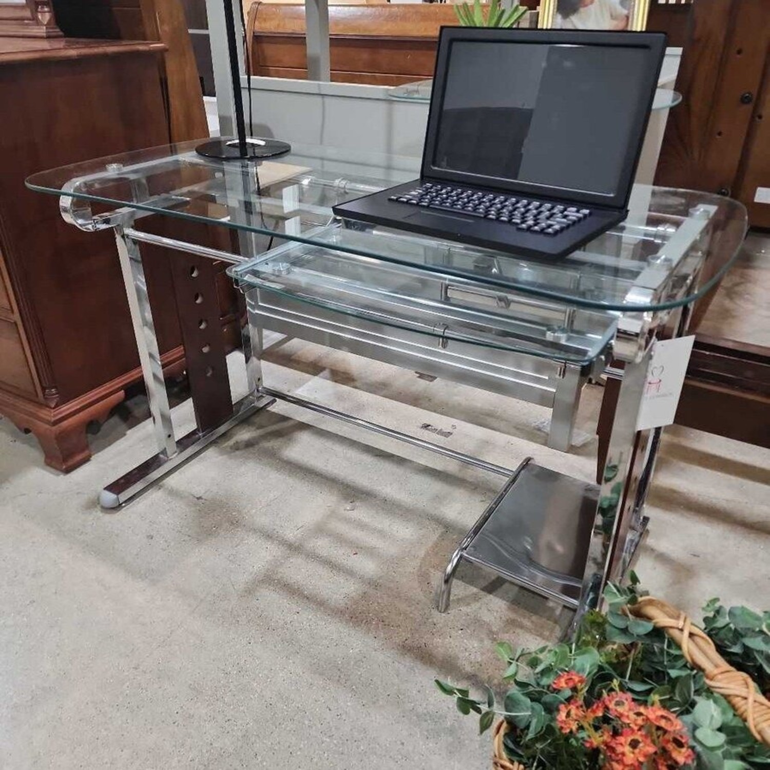 Tempered Glass Computer Desk w/ Pull-Out Tray - image-4