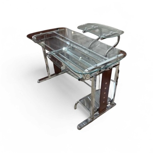 Used Tempered Glass Computer Desk w/ Pull-Out Tray for sale on AptDeco