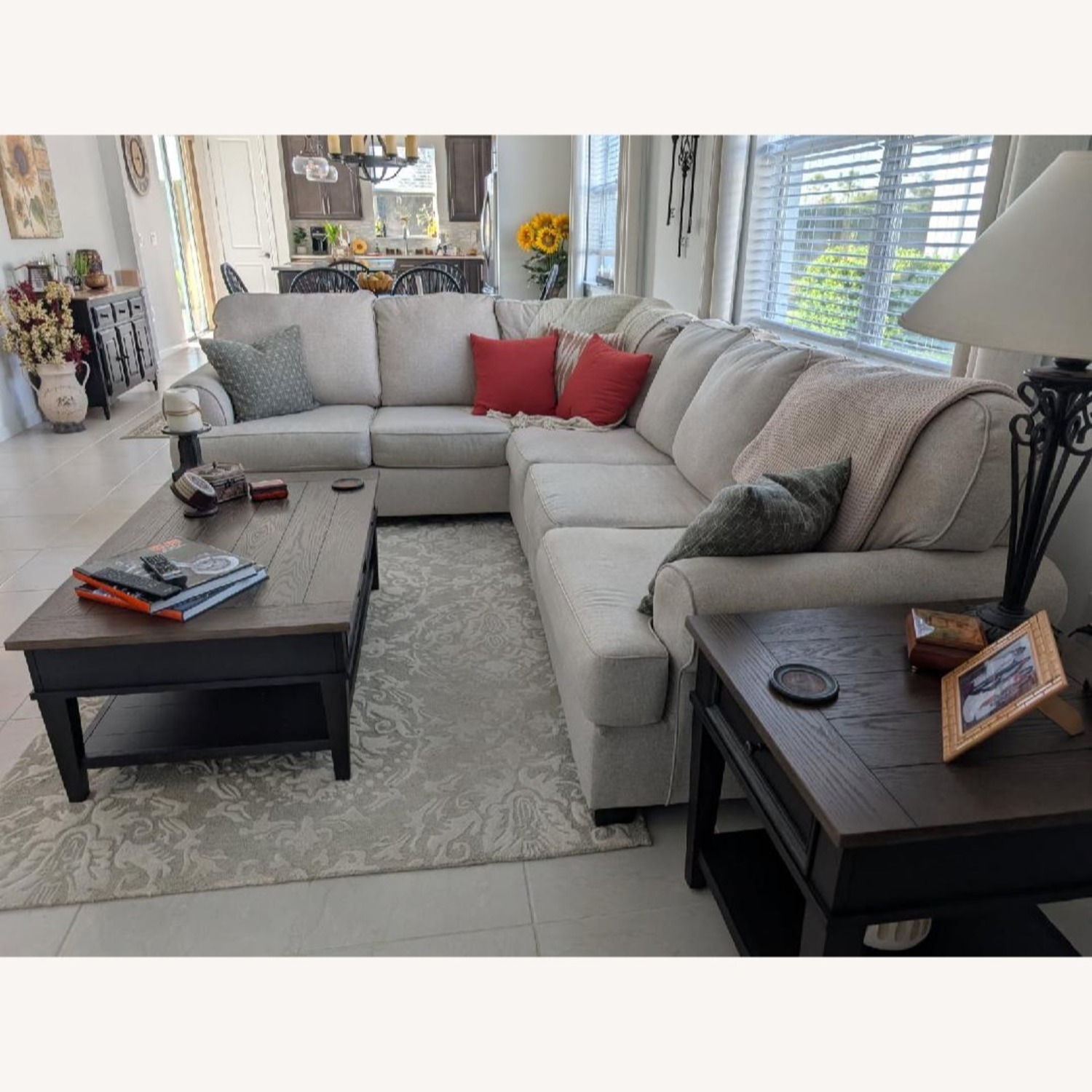 Ashley Beige Fabric 3 Piece Sectional- Left Arm - image-2