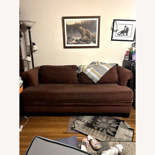 Used Dark Brown Fabric Loveseat for sale on AptDeco