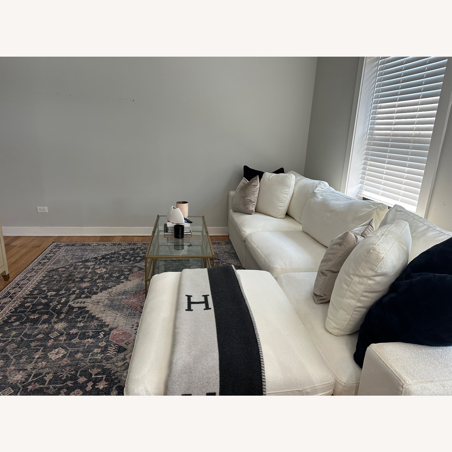 White Fabric 3+ Piece Sectional - image-2