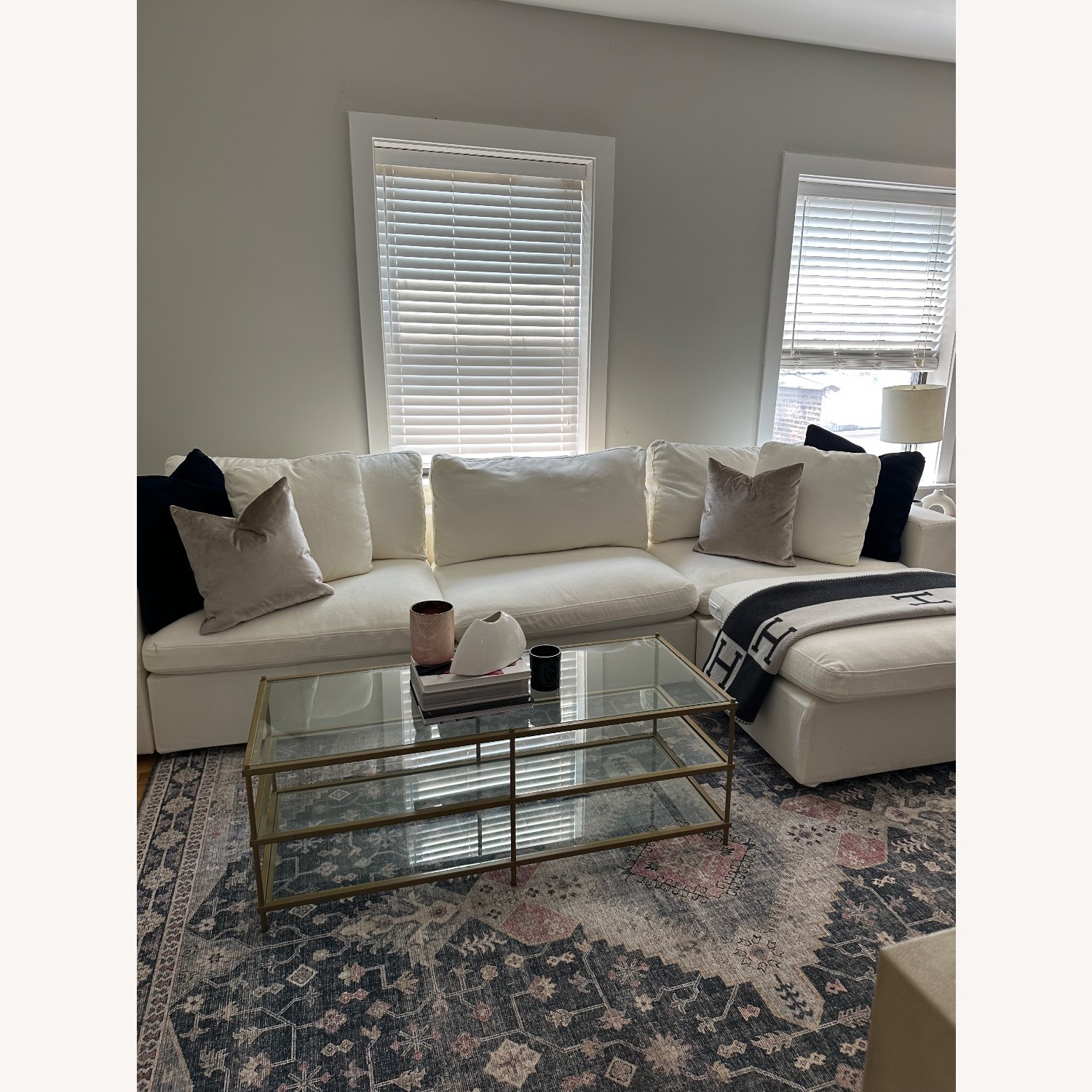 White Fabric 3+ Piece Sectional - image-3