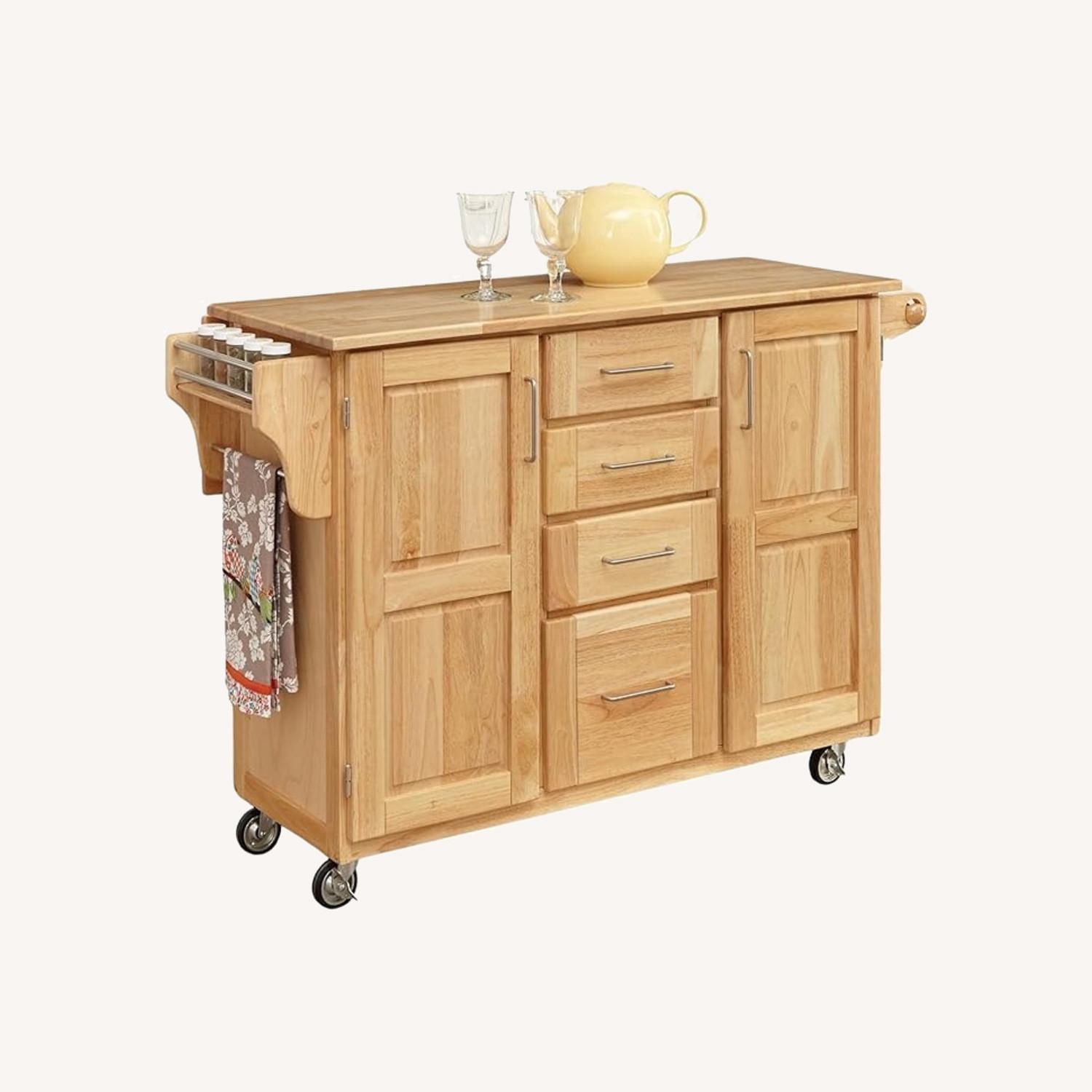Natural Wood Kitchen Island with Drop Leaf - AptDeco