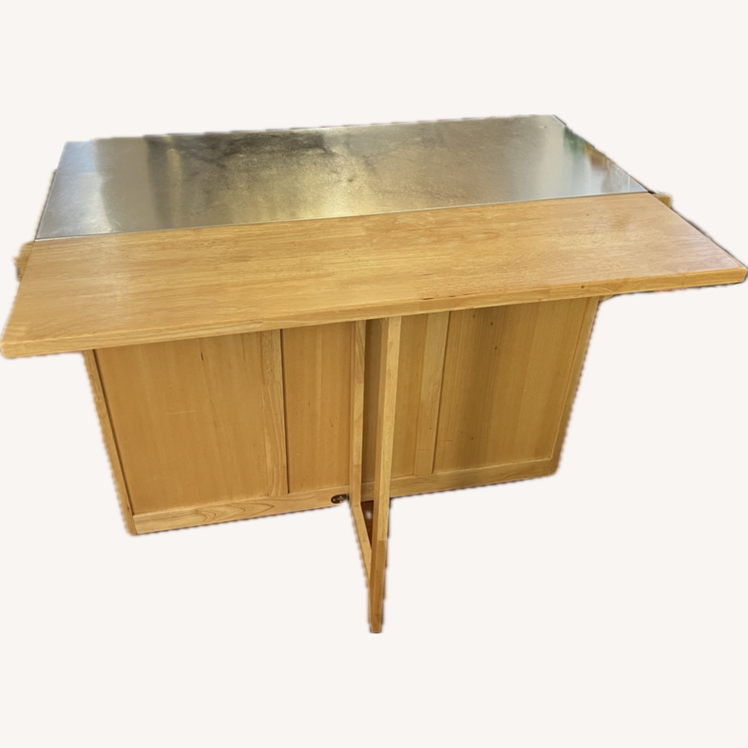 Natural Wood Kitchen Island with Drop Leaf - AptDeco