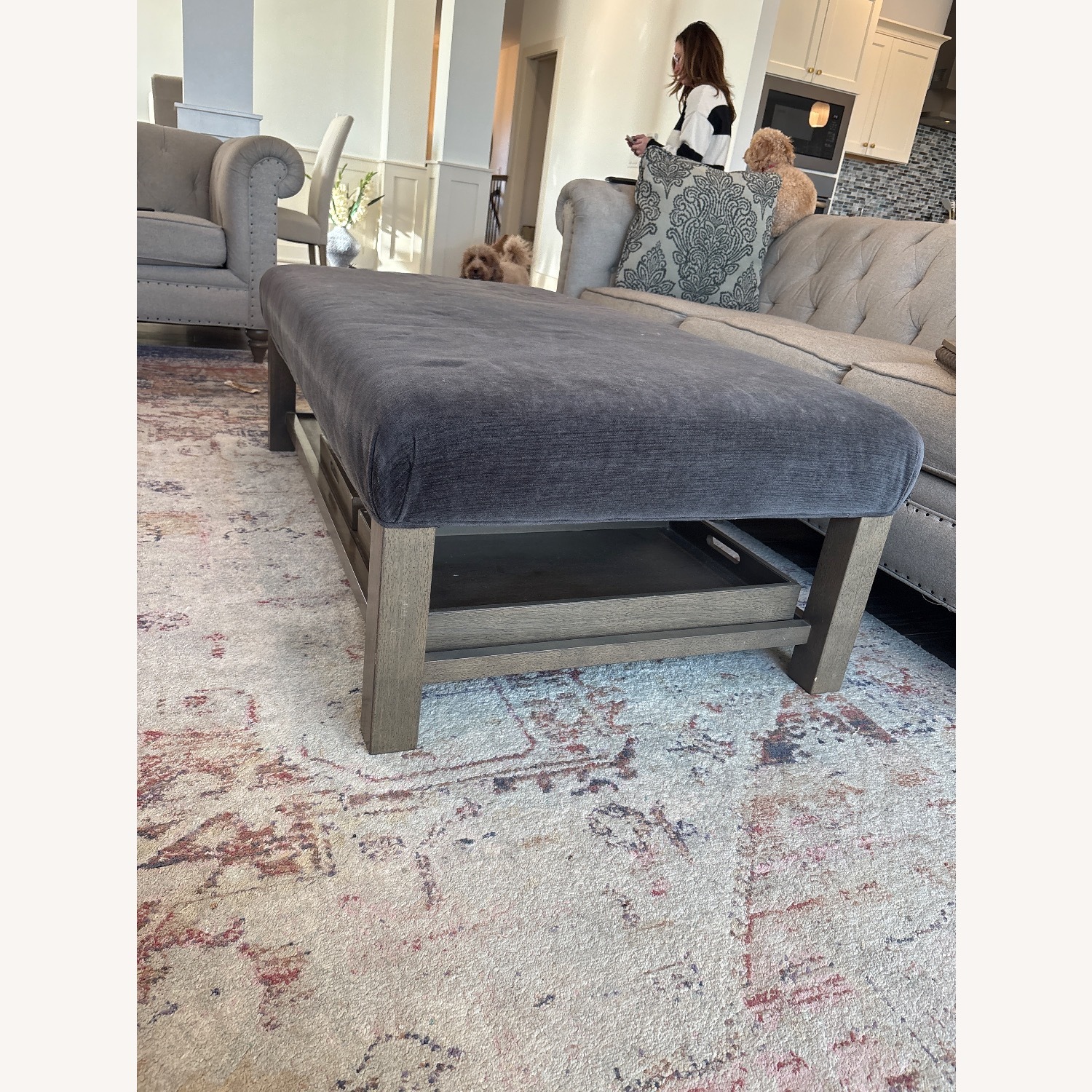 Craftmaster Furniture Black Fabric Ottoman - image-3