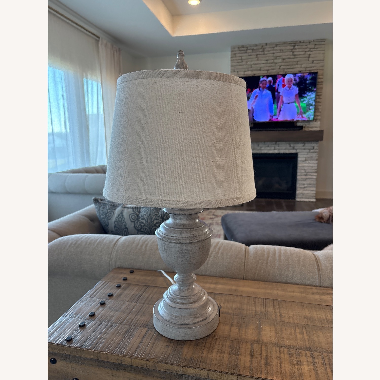 Light Gray Wood Table Lamp - image-1