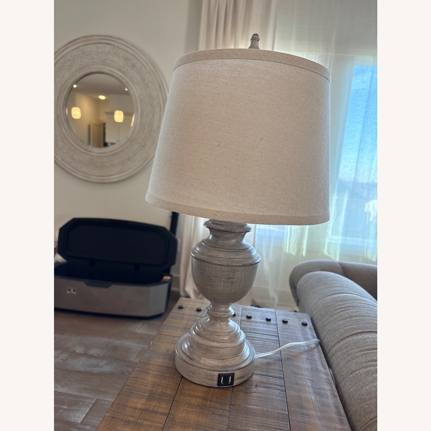 Light Gray Wood Table Lamp - image-2
