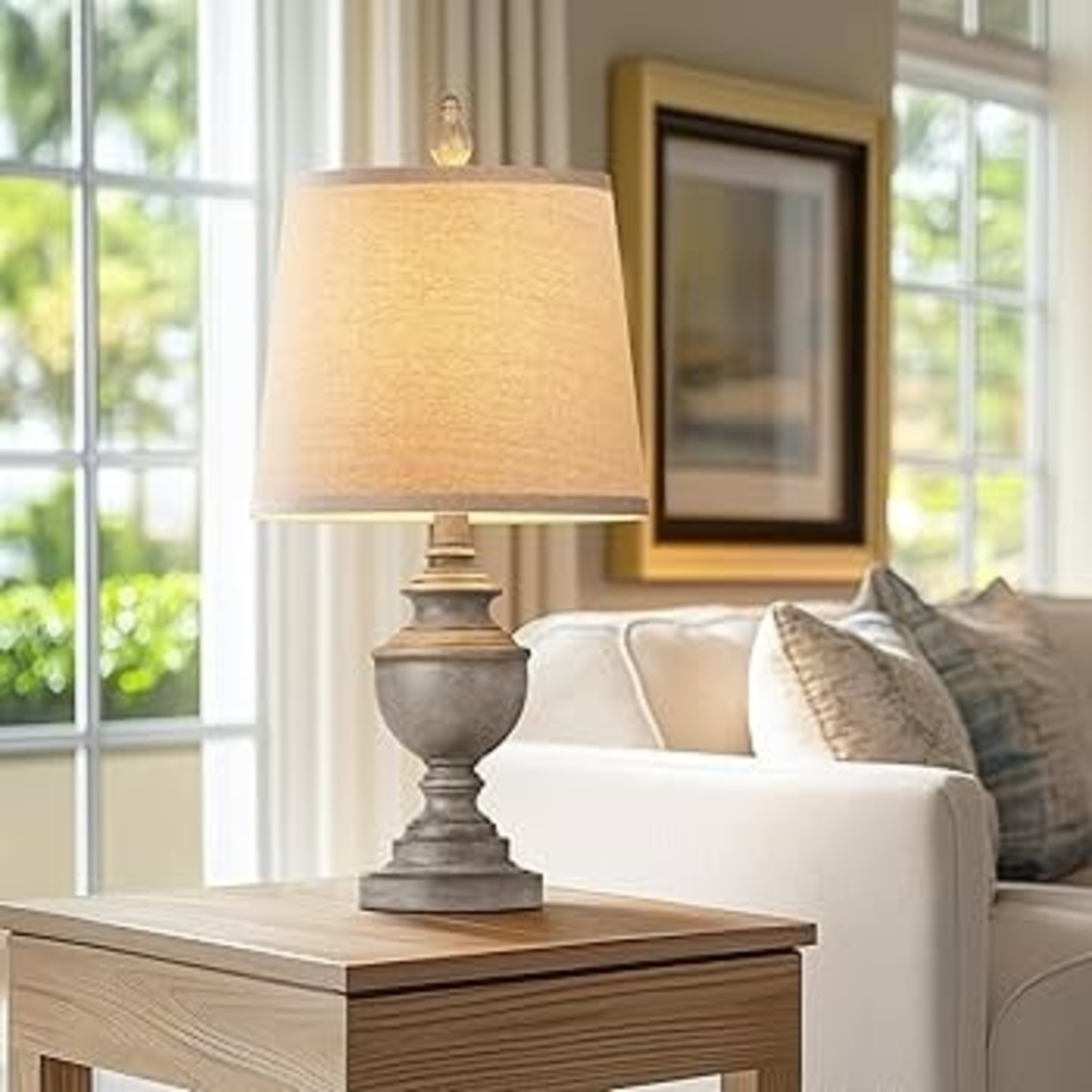 Light Gray Wood Table Lamp - image-4