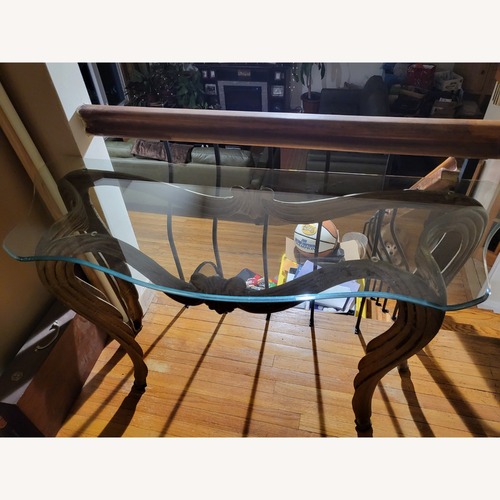 Used Entryway Table with Glass Top and Metal Legs for sale on AptDeco