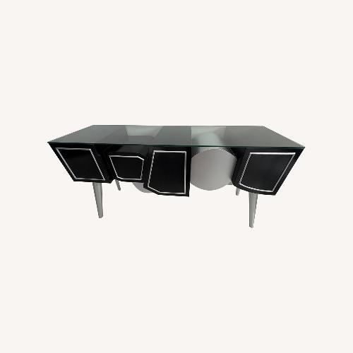 Used Black and Silver Console Table with Glass Top for sale on AptDeco