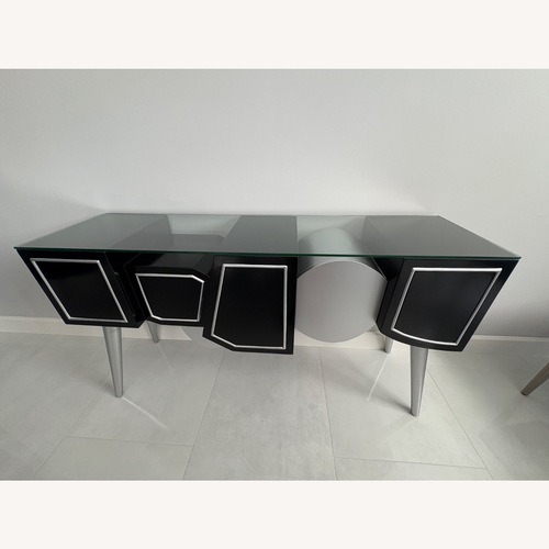 Used Black and Silver Console Table with Glass Top for sale on AptDeco