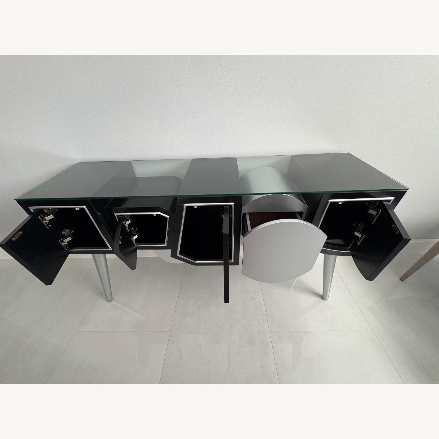 Black and Silver Console Table with Glass Top - image-2