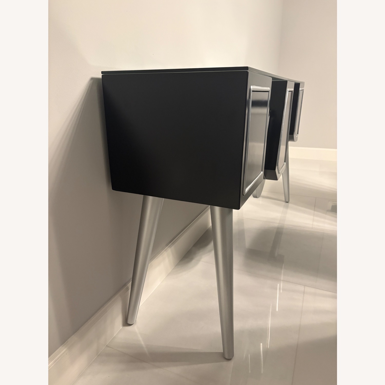 Black and Silver Console Table with Glass Top - image-3