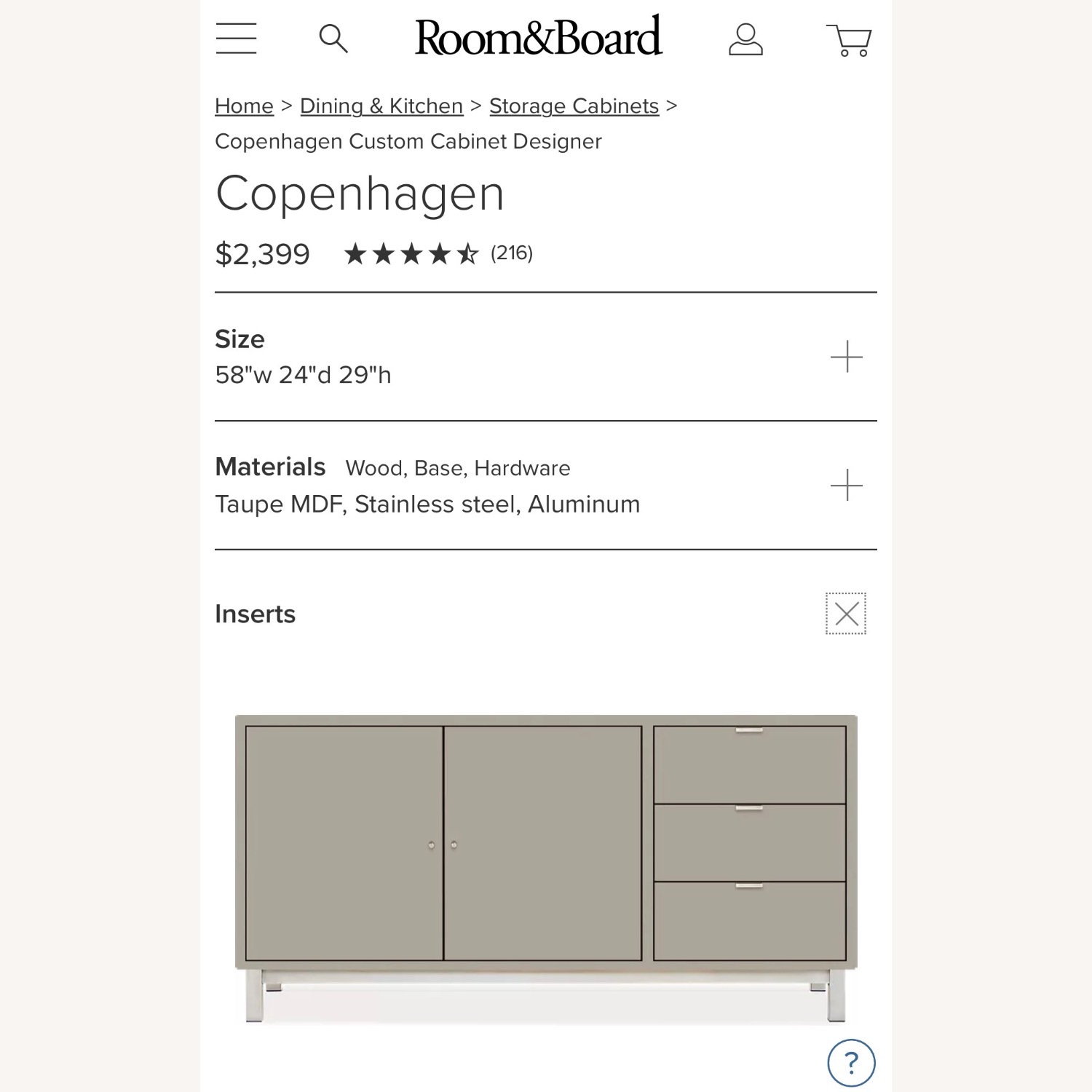 Room & Board Taupe MDF Sideboard - image-1