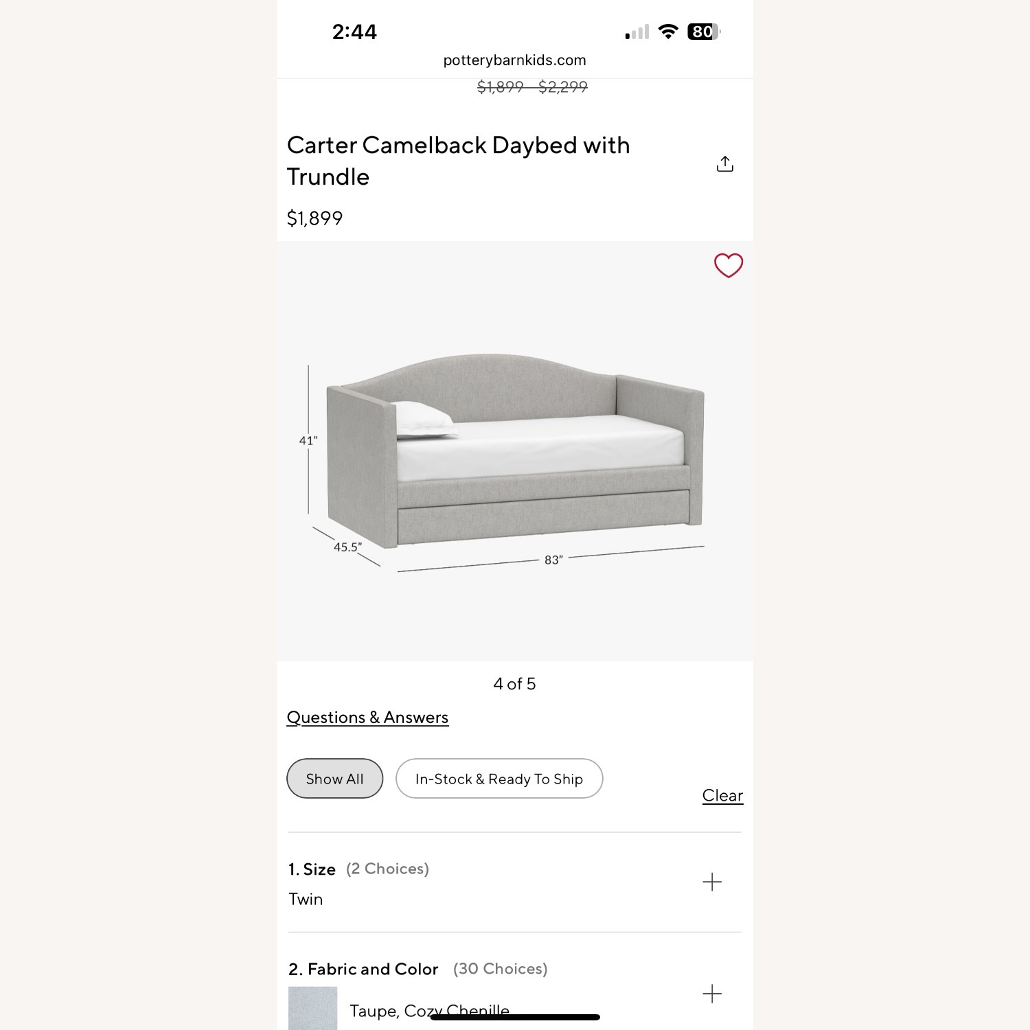 Pottery Barn Kids Carter Camelback Light Gray Fabric Daybed - image-4