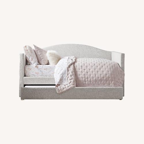 Used Pottery Barn Kids Carter Camelback Light Gray Fabric Daybed for sale on AptDeco