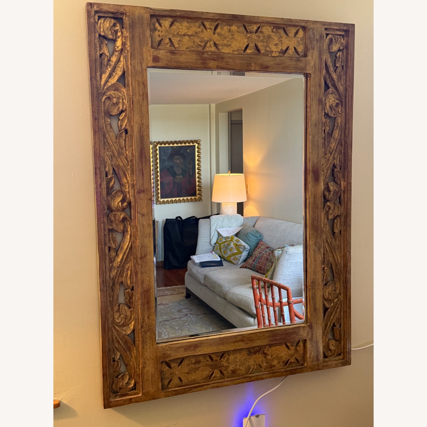 Mexican Carved  Faux Gold Wood Wall Mirror - image-1