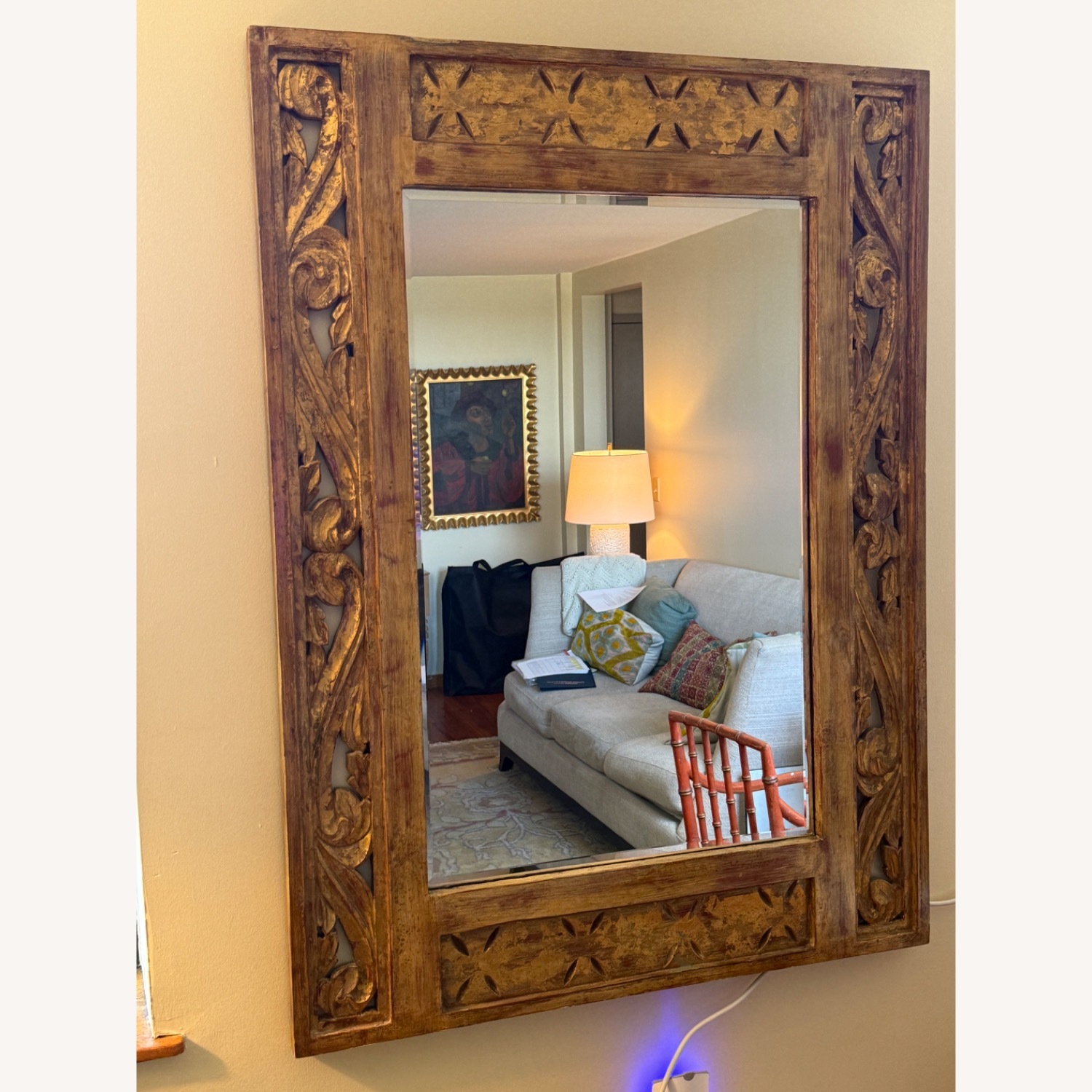Mexican Carved  Faux Gold Wood Wall Mirror - image-3
