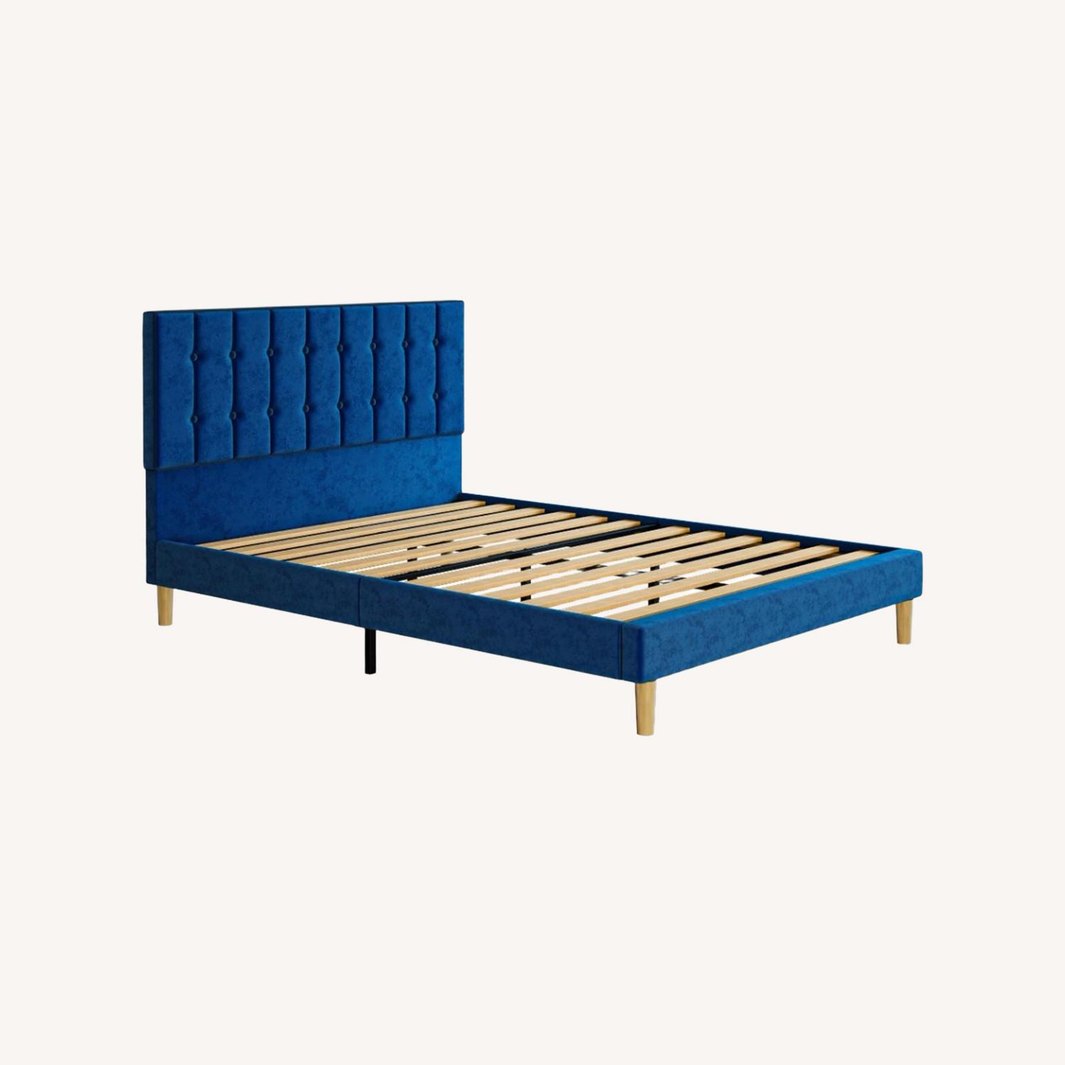 Amazon Velvet Midcentury Bed + Wooden Slats - image-0