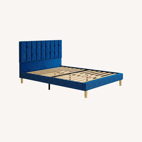 Used Amazon Velvet Midcentury Bed + Wooden Slats for sale on AptDeco