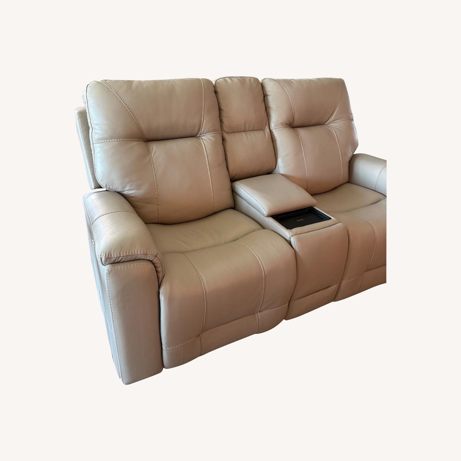Triple Power Reclining Gray Leather Loveseat - image-0