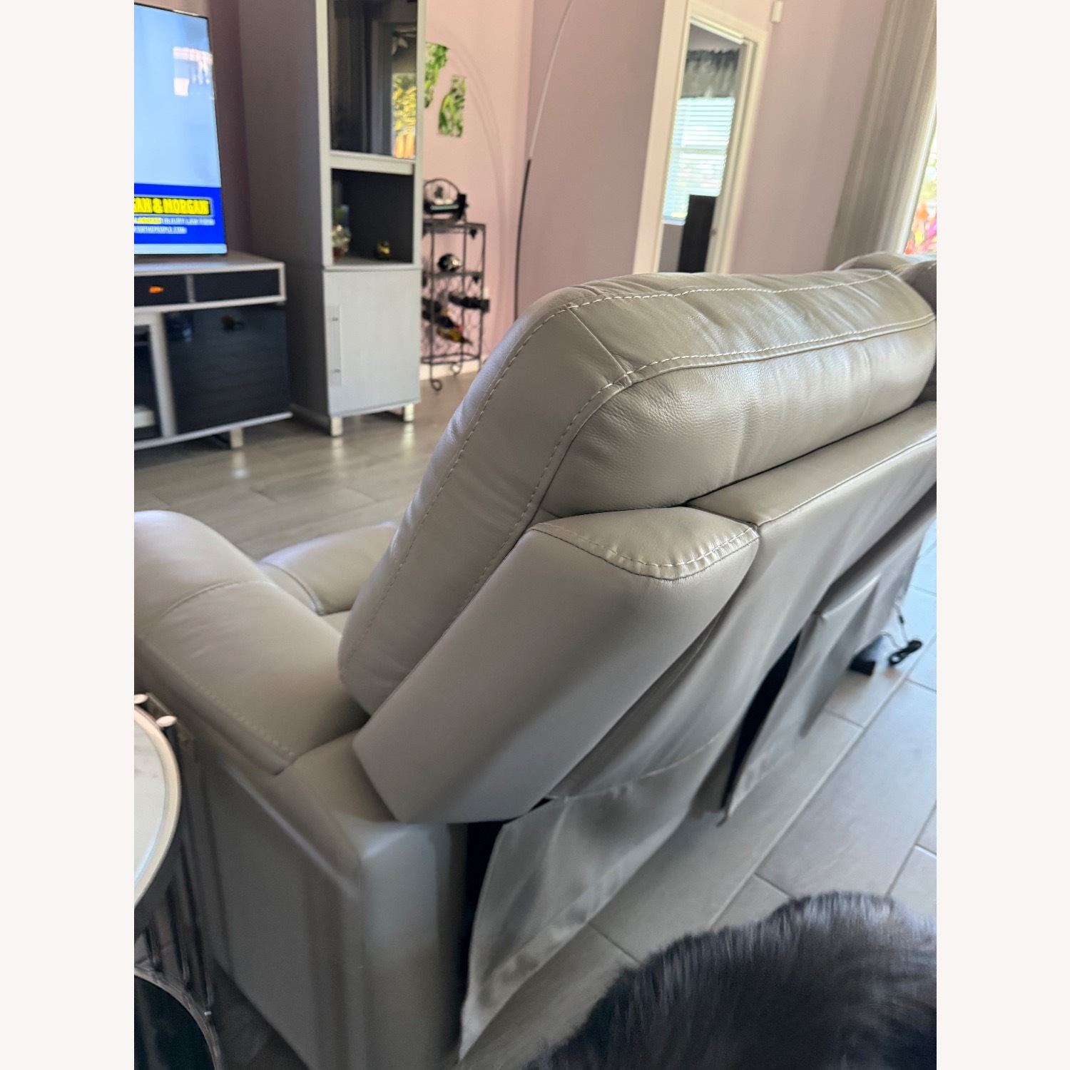 Triple Power Reclining Gray Leather Loveseat - image-3