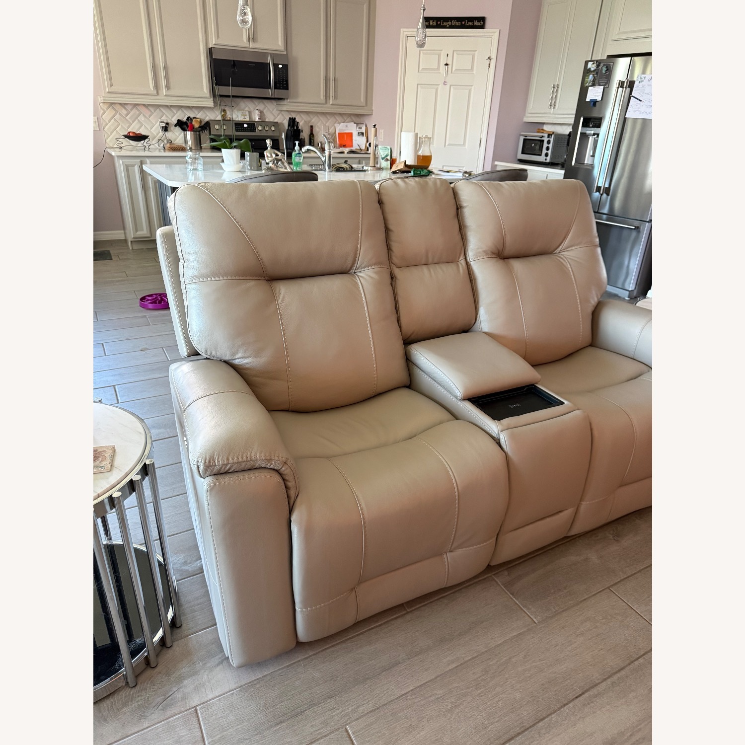 Triple Power Reclining Gray Leather Loveseat - image-2