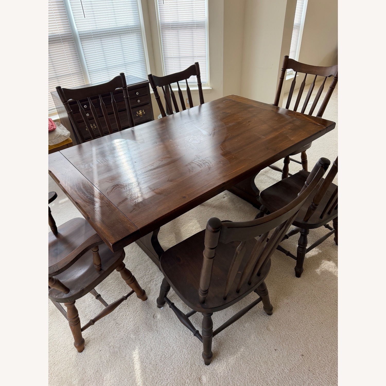 Ethan Allen Dining Room Set with 6 Windsor Style Chairs  - image-2