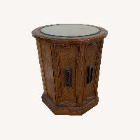 Wood Side Table with Glass Top 