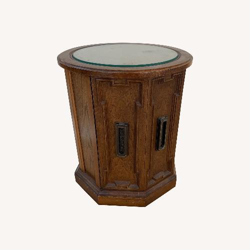 Used Wood Side Table with Glass Top  for sale on AptDeco