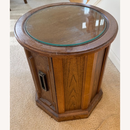 Used Wood Side Table with Glass Top  for sale on AptDeco